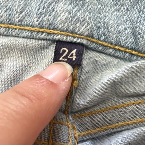 Car Mar Jeans Womens 24 Light Wash Distressed Ripped Straight Leg Made USA Denim - Picture 5 of 9